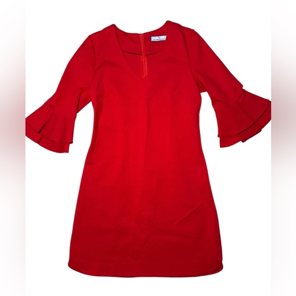 CK Bradley Red Ruffle Sleeve Shift Dress Women’s Size Medium - Picture 2 of 5